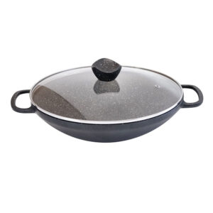 تابه ووک چدن سایز 32 با درب شیشه‌ای