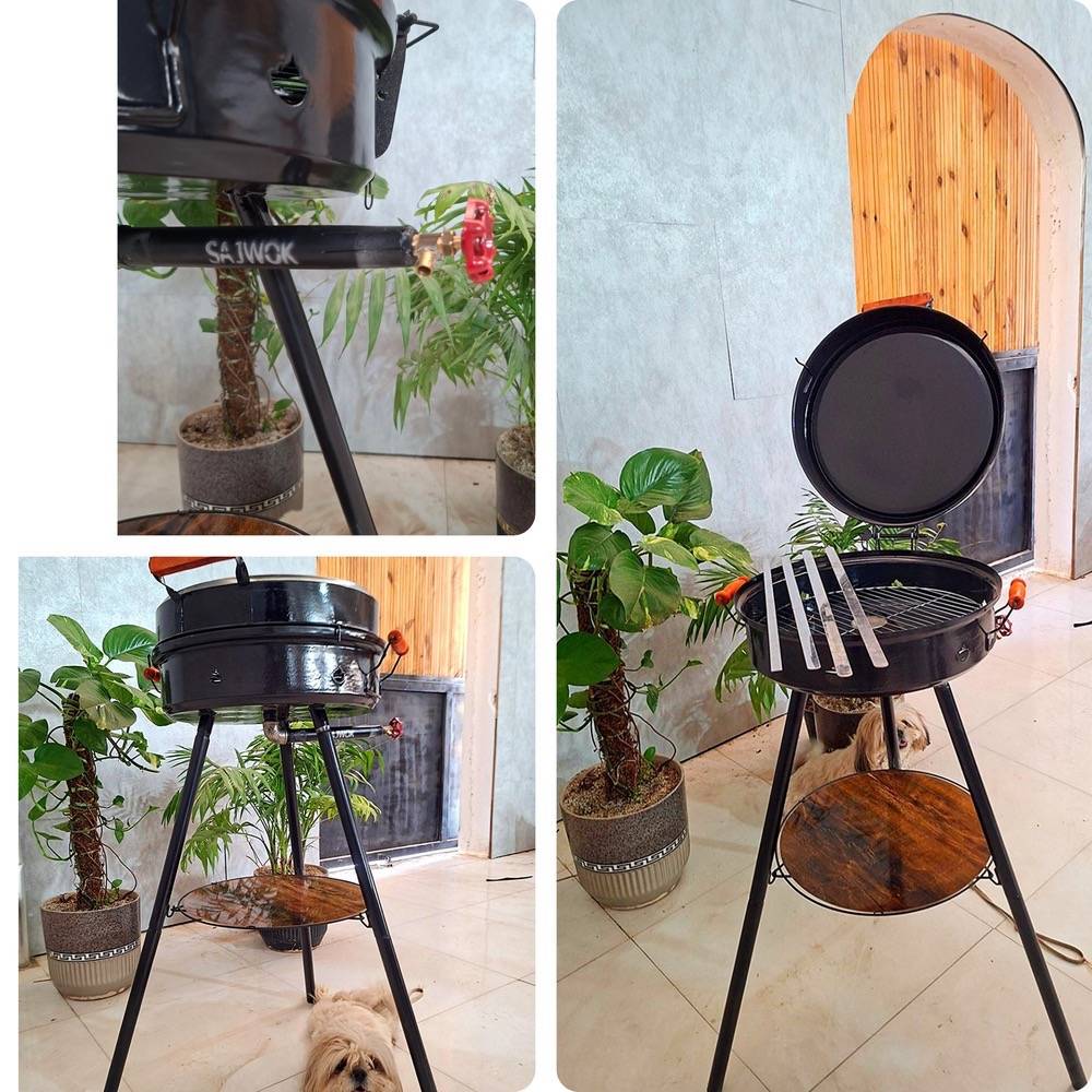 bbq-gazi کباب پز گازی گرد پایه دار - Image 1